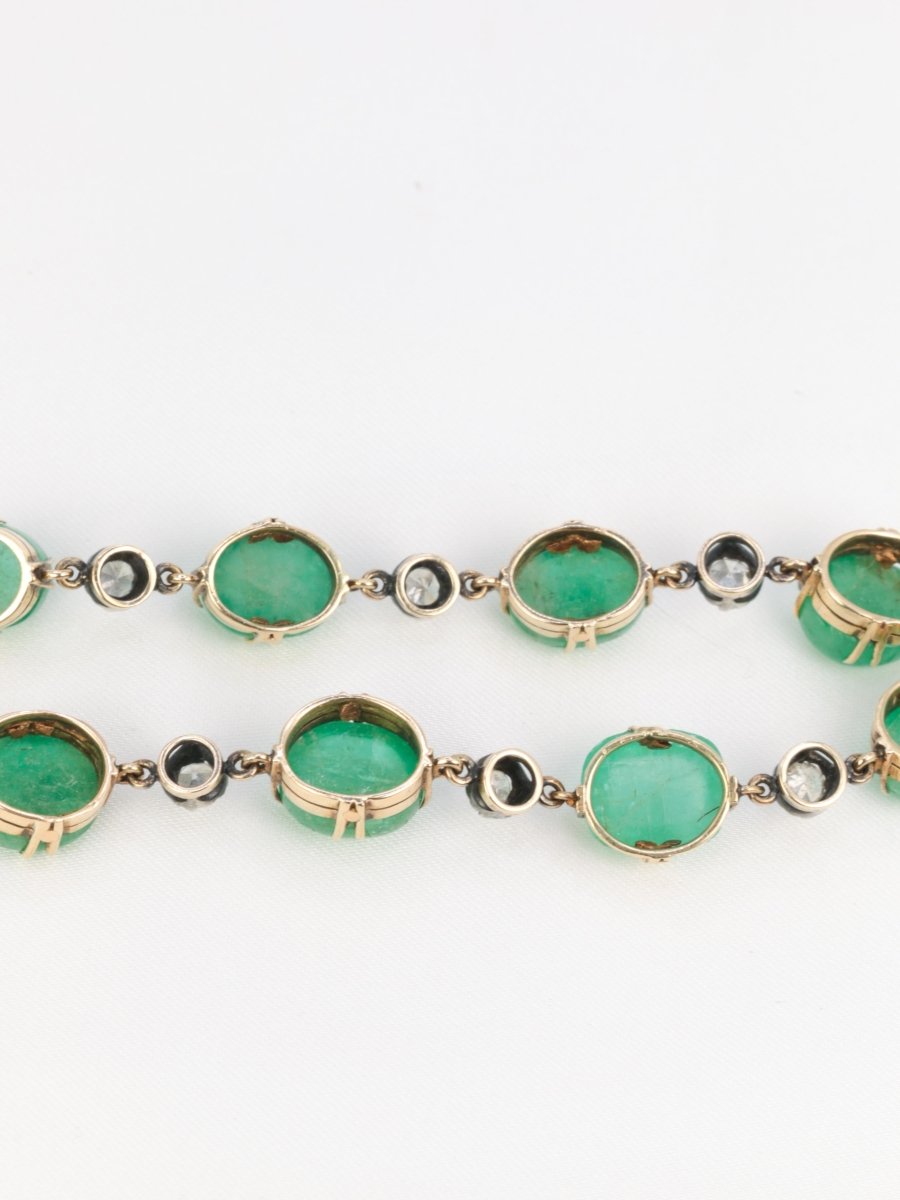 Bracelet ancien cabochons d'émeraudes or jaune diamants - Castafiore