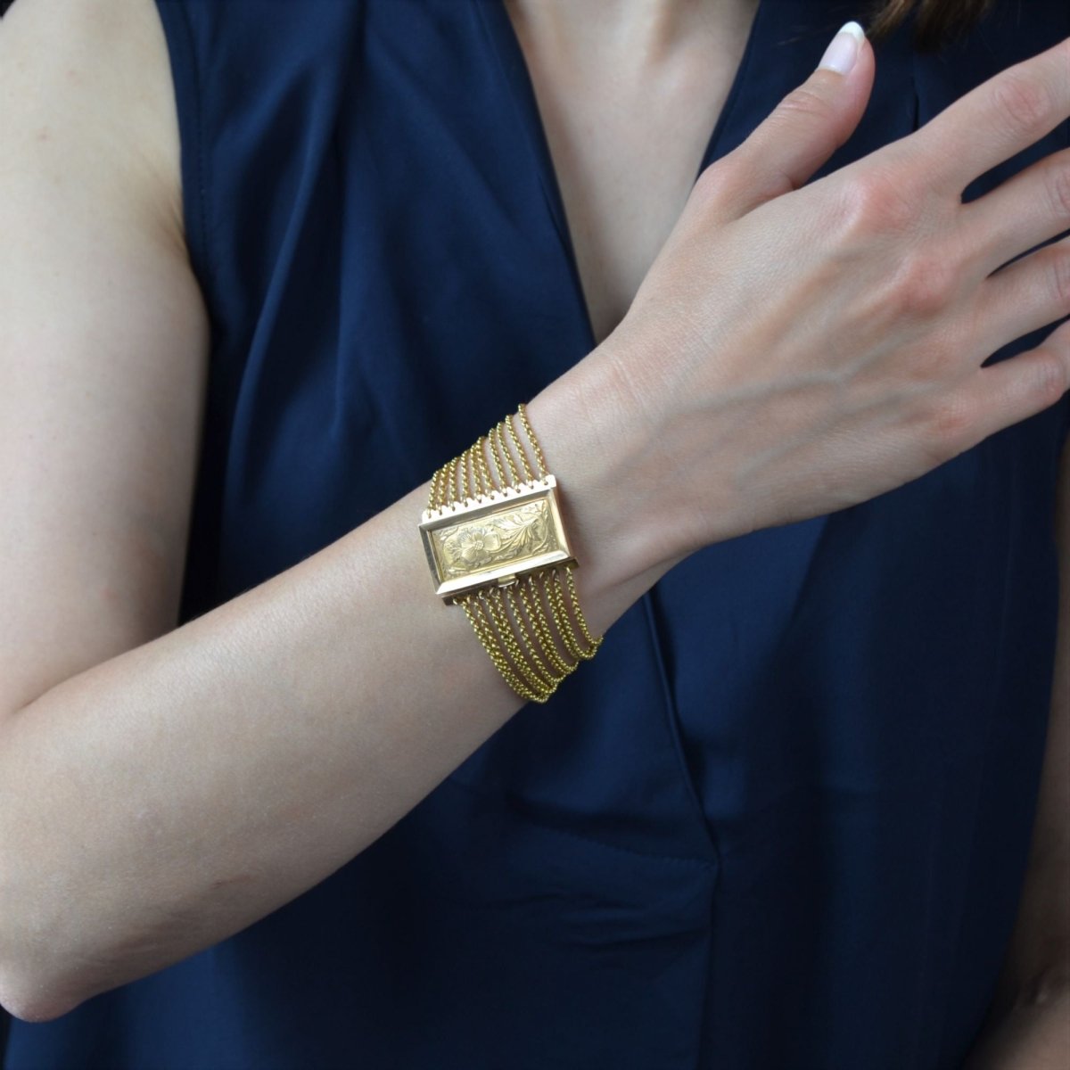 Bracelet ancien chaines et son fermoir à la pensée - Castafiore