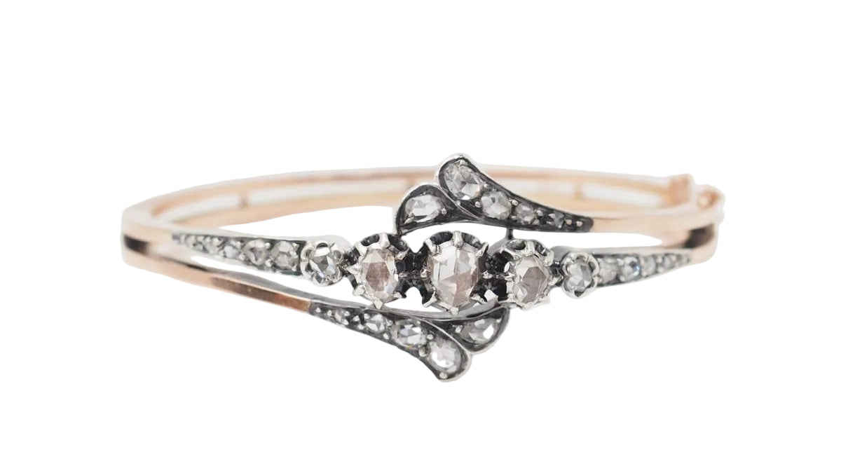 Bracelet ancien du XIX ème siècle en or rose et argent serti de diamants - Castafiore