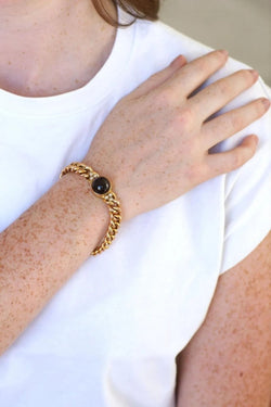 Bracelet Ancien Gourmette Or jaune et Grenat - Castafiore