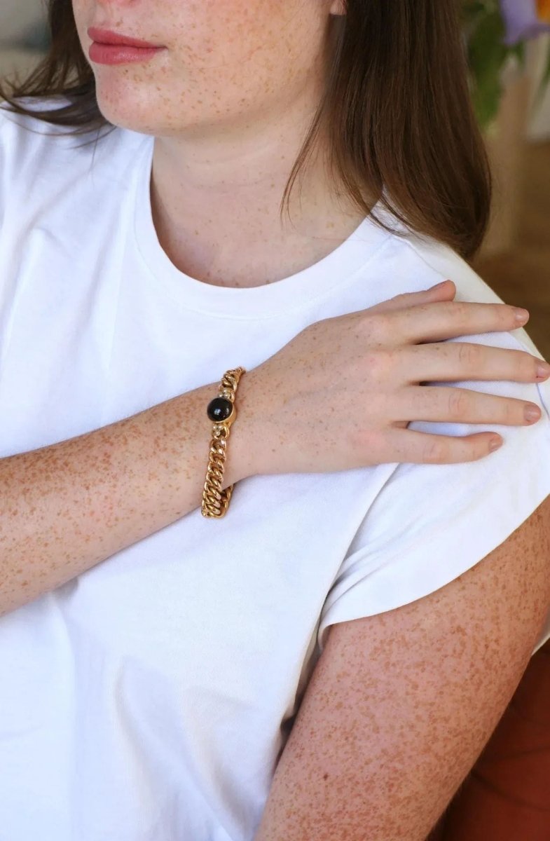 Bracelet Ancien Gourmette Or jaune et Grenat - Castafiore