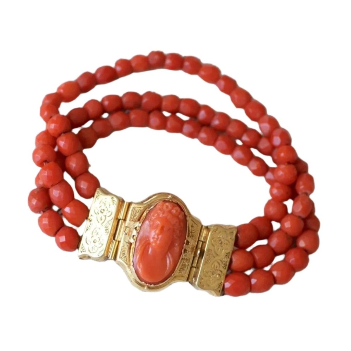 Bracelet Ancien Or Corail et Camée - Castafiore