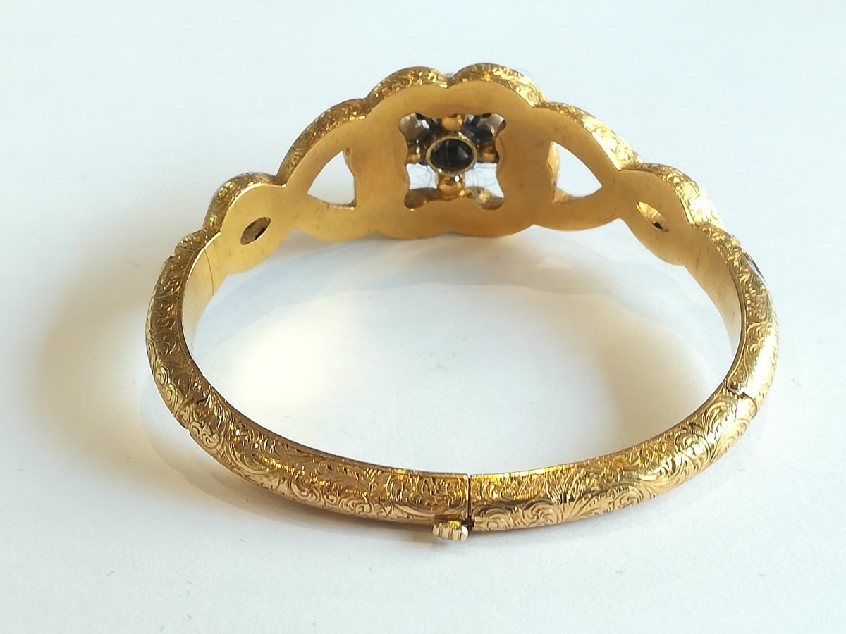 Bracelet ancien Or Email Perles Diamants - Castafiore