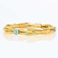 Bracelet ancien or et fleurs de turquoises et diamants - Castafiore