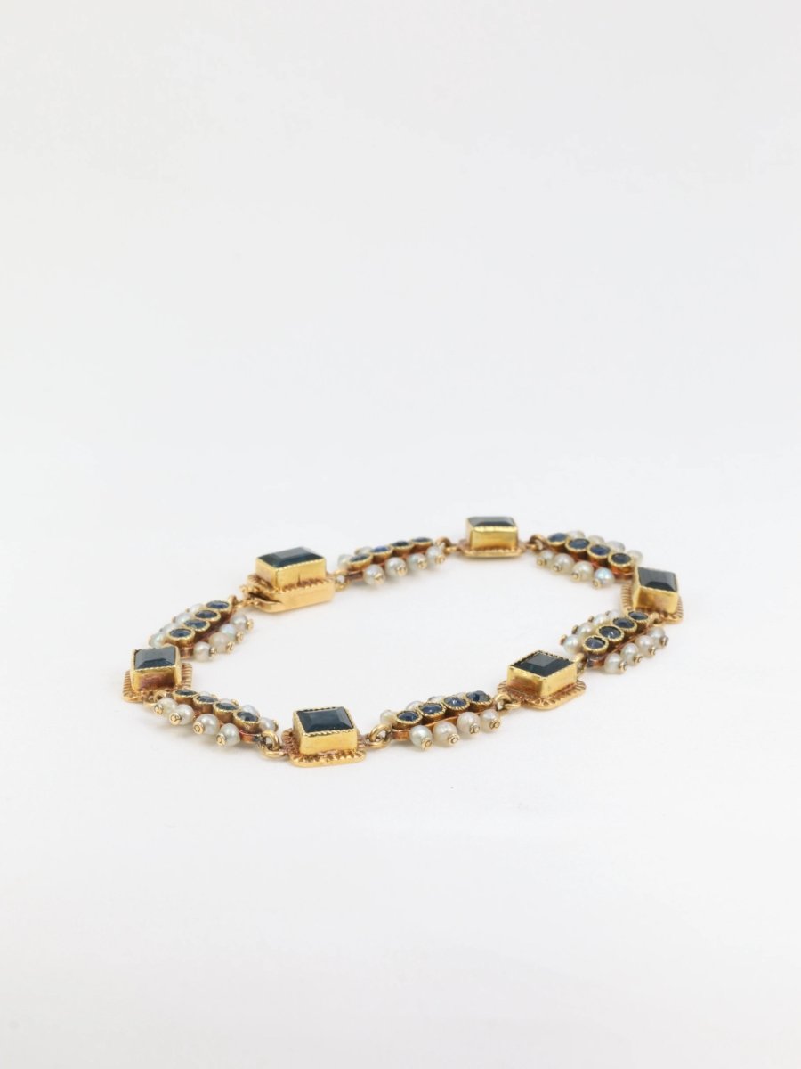 Bracelet ancien or jaune saphirs perles fines - Castafiore