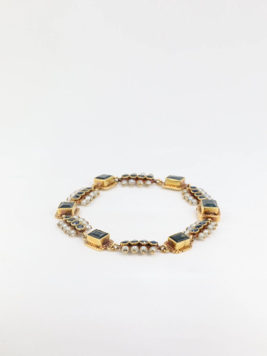 Bracelet ancien or jaune saphirs perles fines - Castafiore