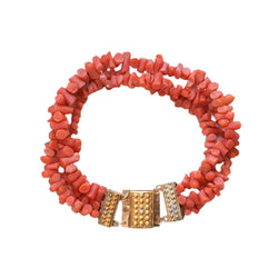 Bracelet ancien trois rangs de corail, fermoir or - Castafiore