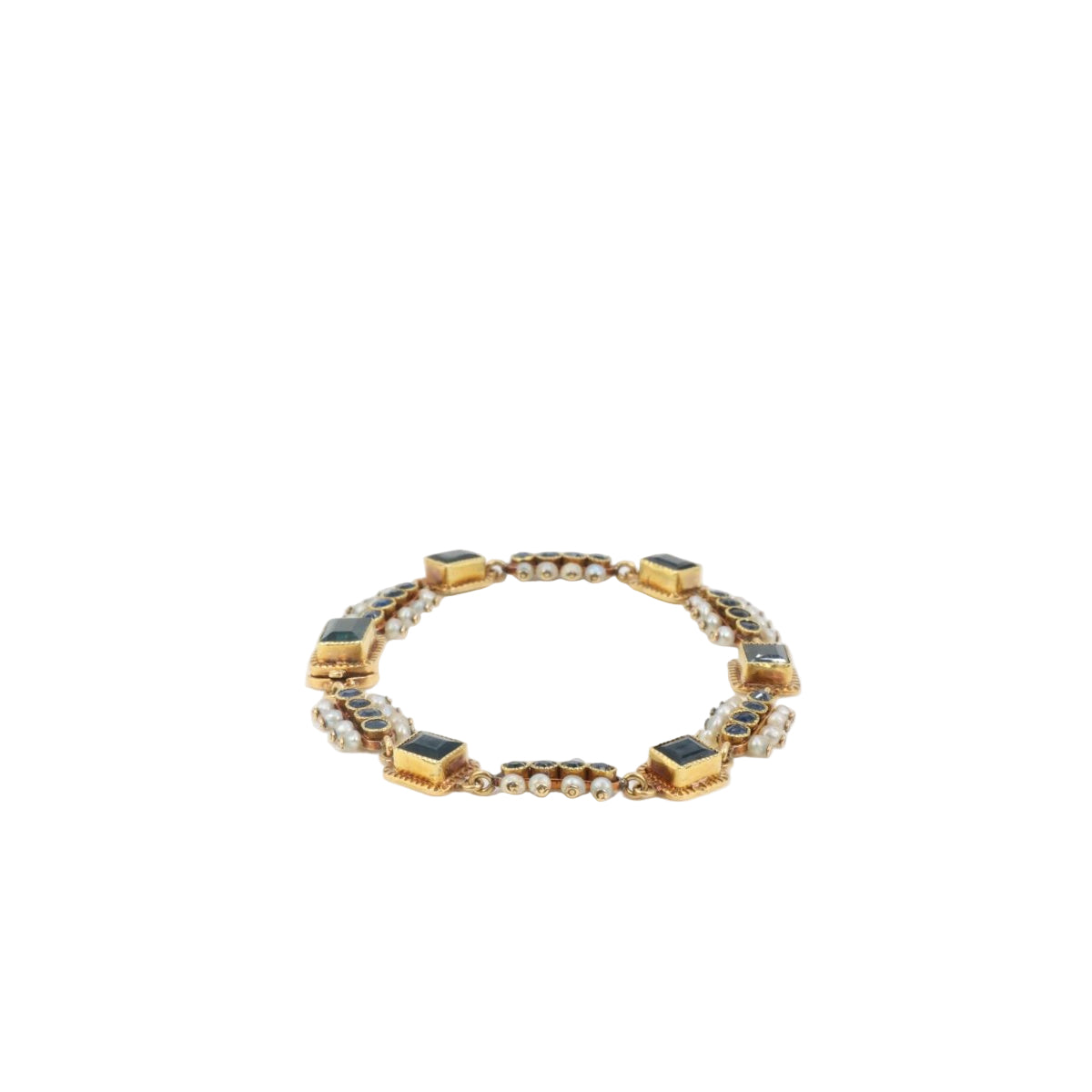 Bracelet ancien XIXe en or, saphirs et perles fines - Castafiore
