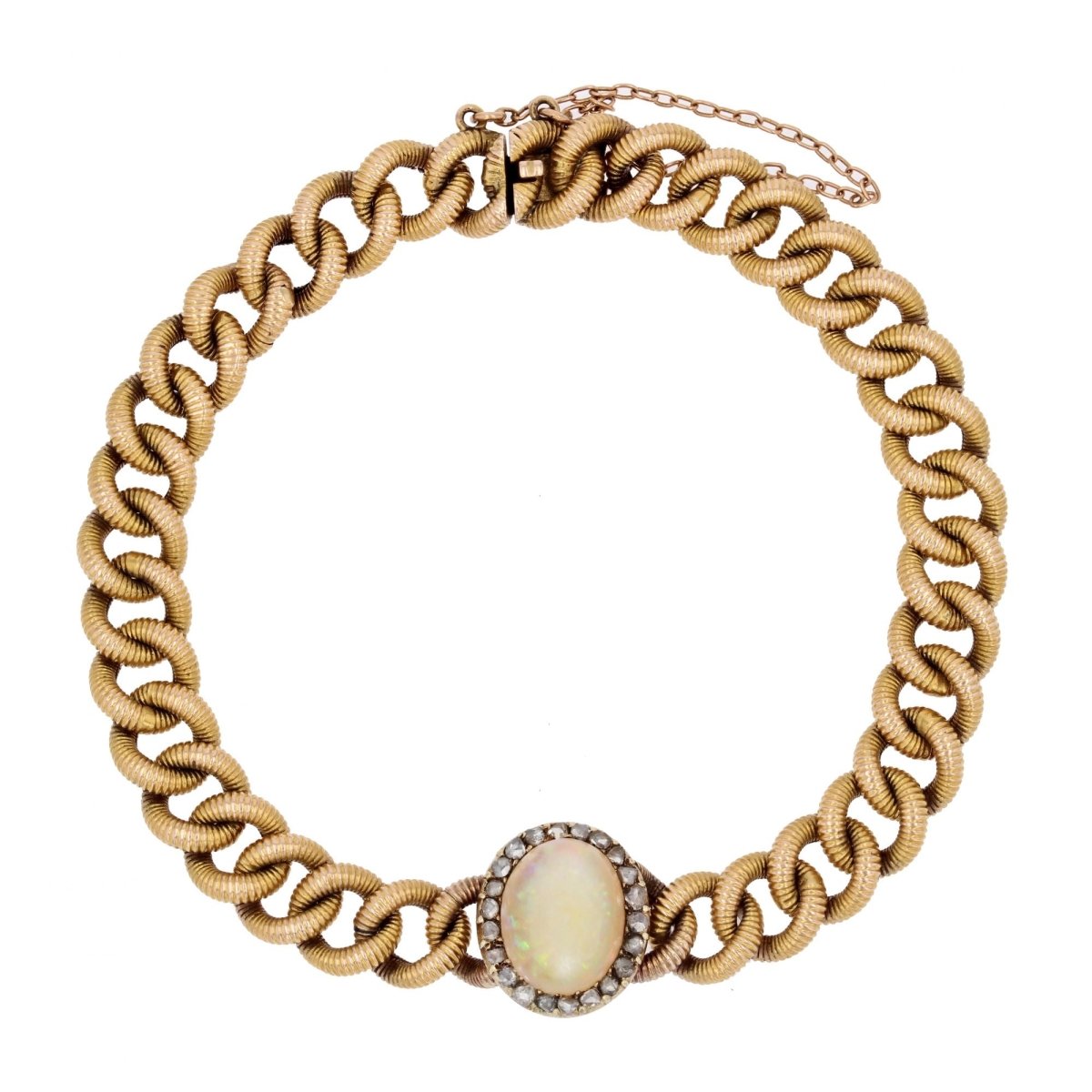 Bracelet ancienne gourmette et son motif opale diamants - Castafiore