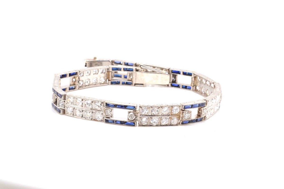 Bracelet Art déco diamants et saphirs syntétiques - Castafiore