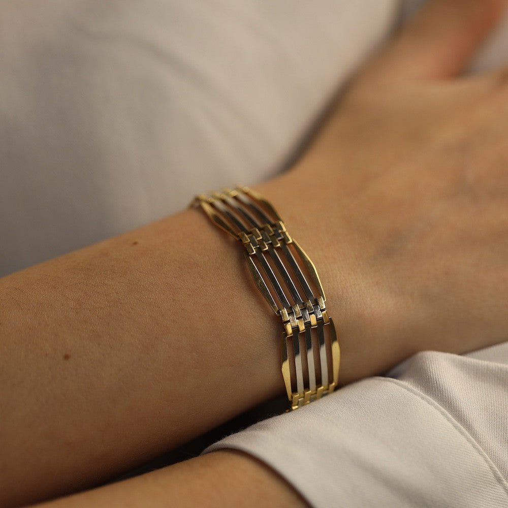 Bracelet Art Déco en or 18K (jaune & gris) – Années 1930 – 20,80 g - Castafiore