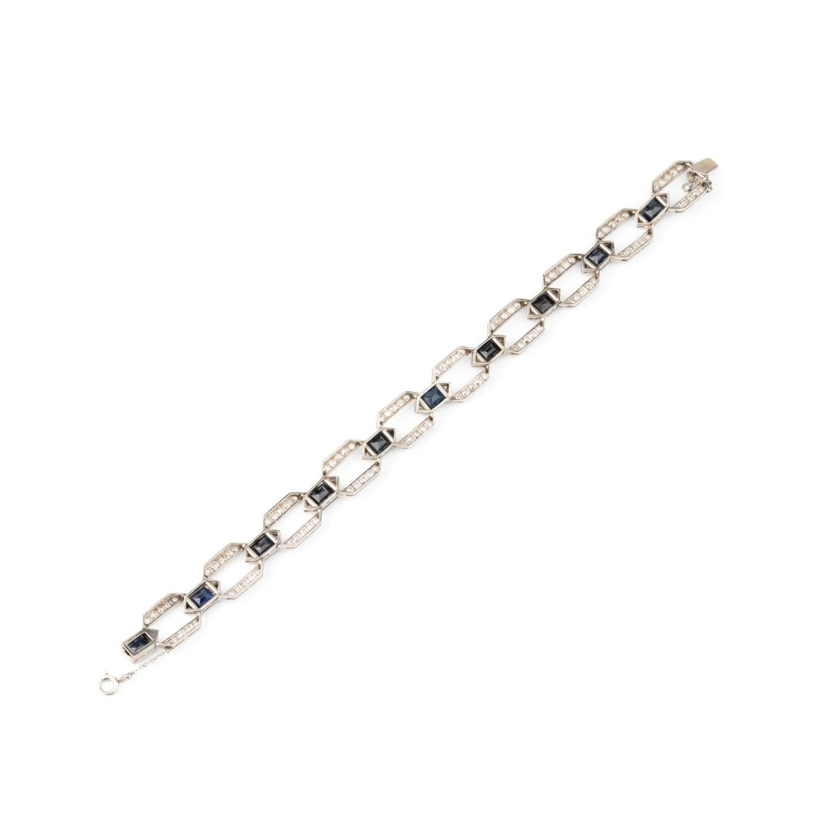 Bracelet Art déco en or blanc, saphirs et diamants - Castafiore