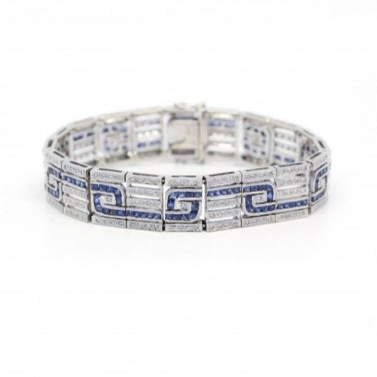 Bracelet Art Déco en or blanc, saphirs et diamants - Castafiore