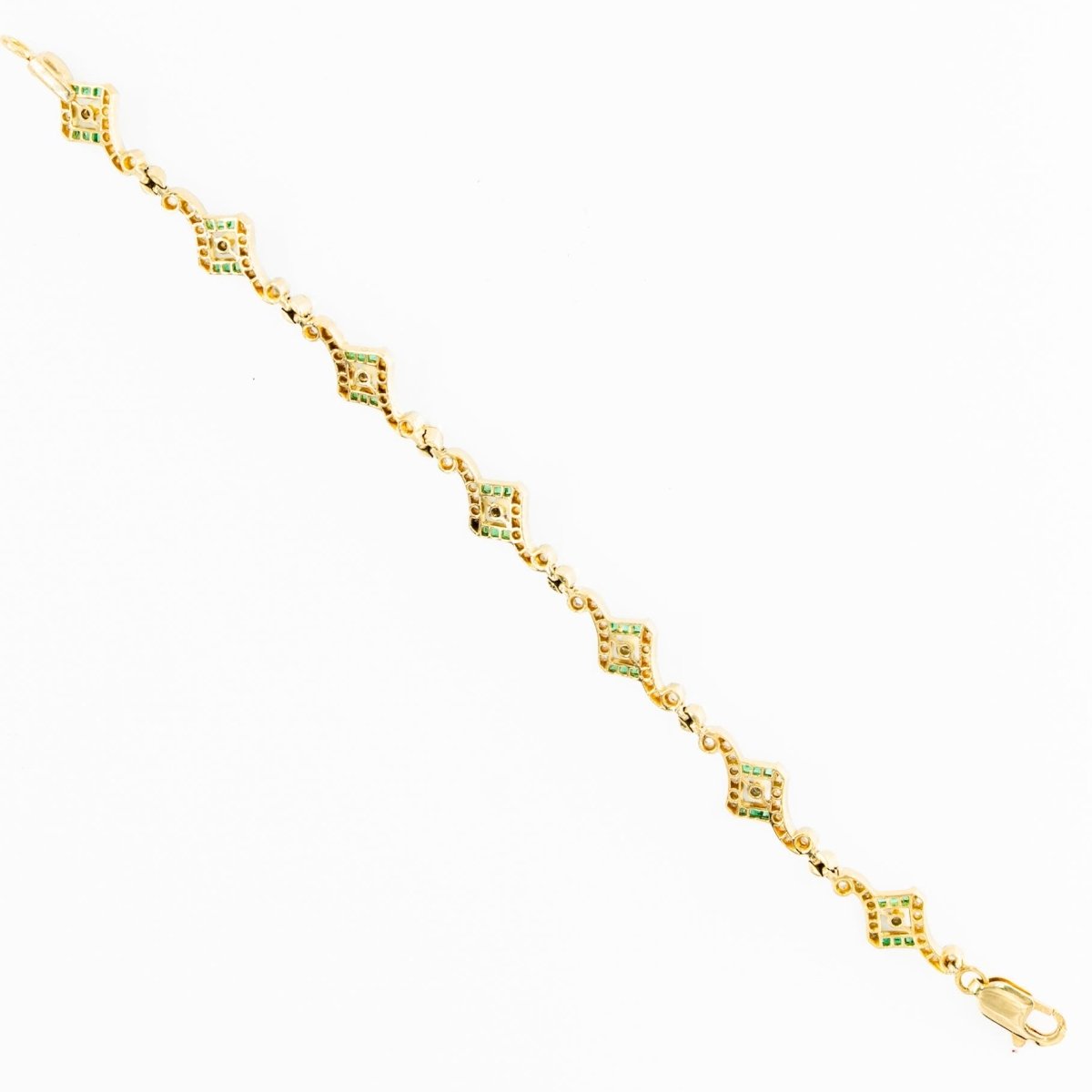 Bracelet Art Deco en or jaune, platine, perles, émeraudes et diamants - Castafiore