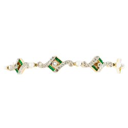 Bracelet Art Deco en or jaune, platine, perles, émeraudes et diamants - Castafiore