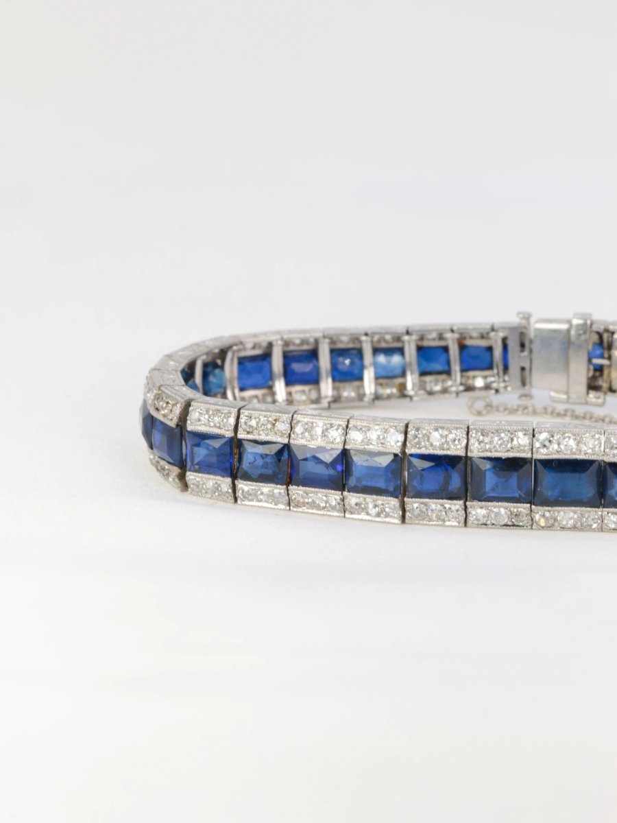 Bracelet Art-Déco en or, platine, saphirs et diamants - Castafiore