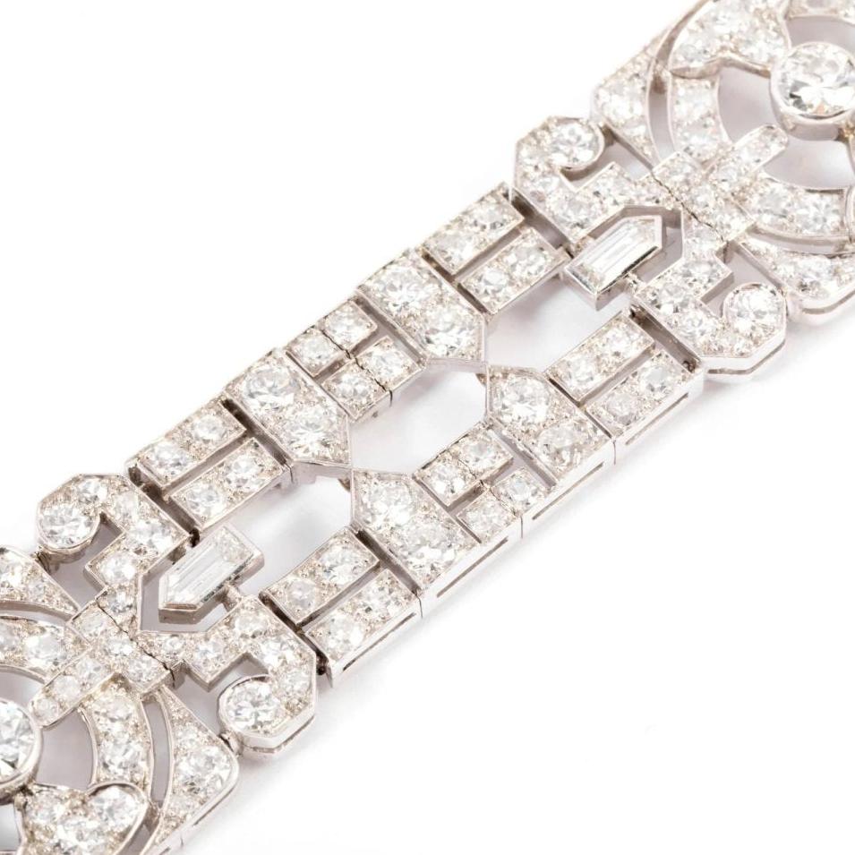 Bracelet Art Déco en platine entièrement pavé de diamant - Castafiore