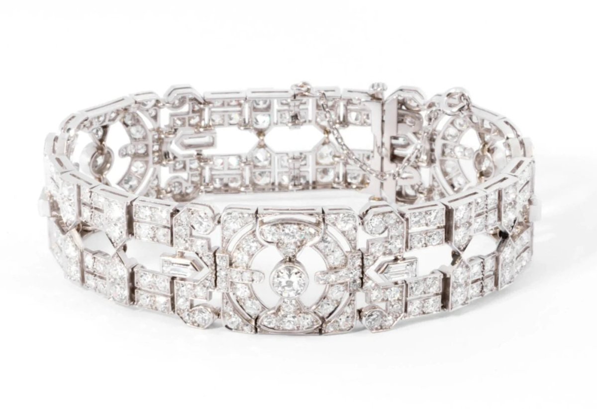 Bracelet Art Déco en platine entièrement pavé de diamant - Castafiore