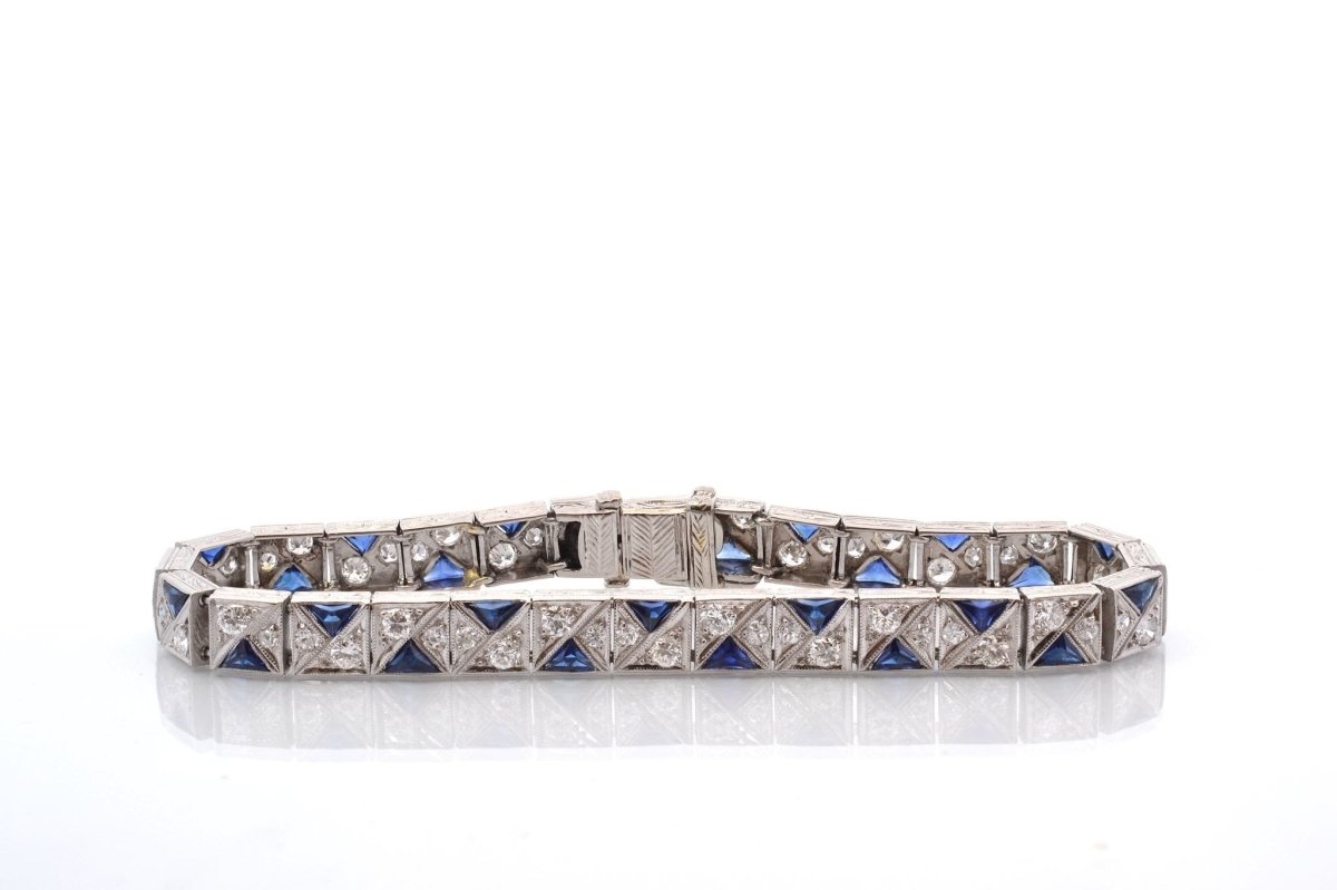 Bracelet Art déco en platine et saphirs - Castafiore