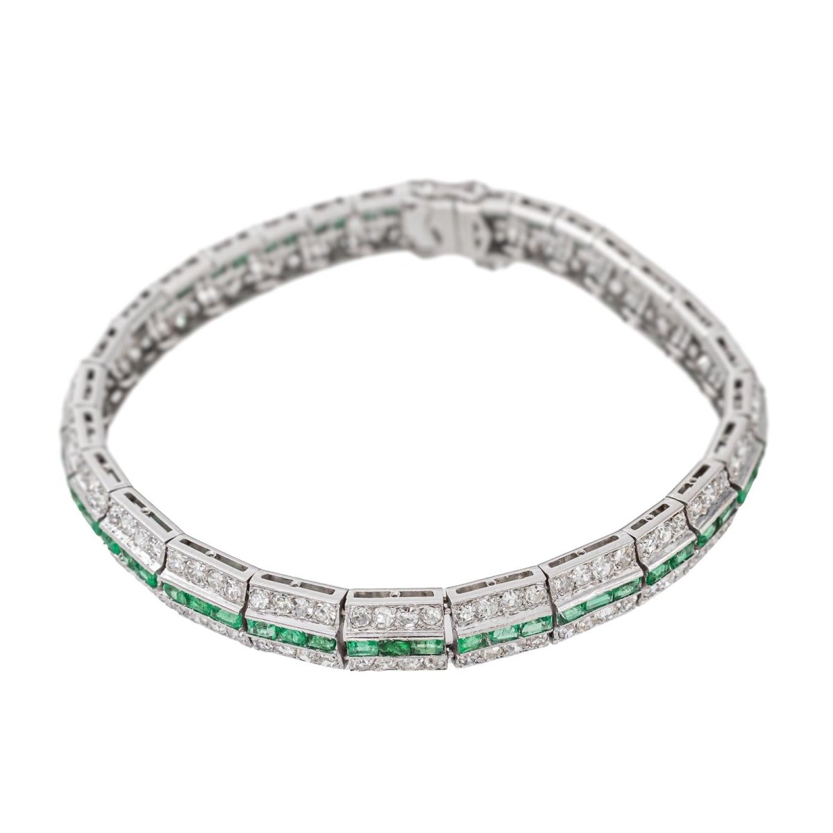 Bracelet Art déco Or blanc Emeraude - Castafiore