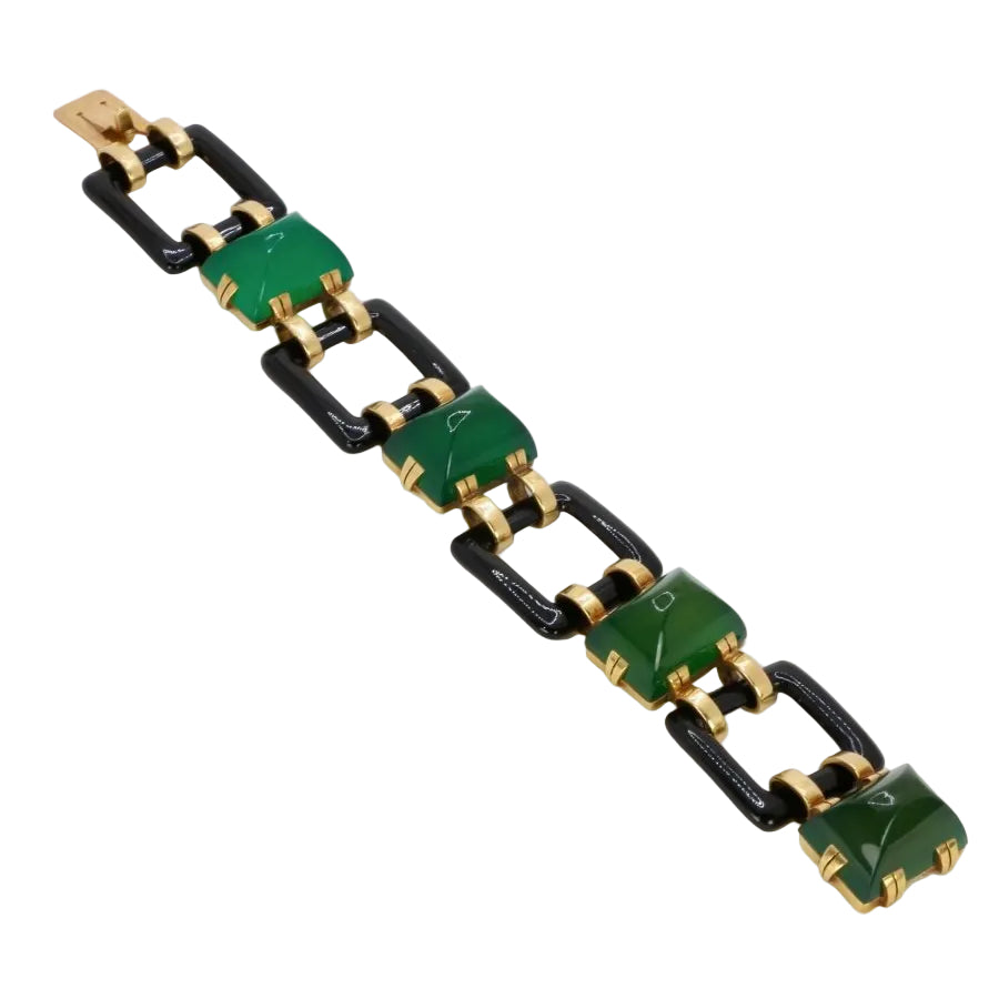 Bracelet Art - Deco or jaune onyx chrysoprase - Castafiore