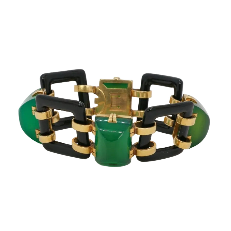 Bracelet Art - Deco or jaune onyx chrysoprase - Castafiore