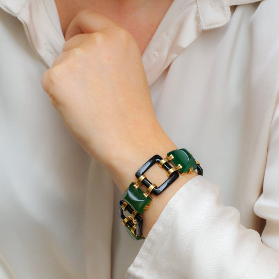 Bracelet Art - Deco or jaune onyx chrysoprase - Castafiore