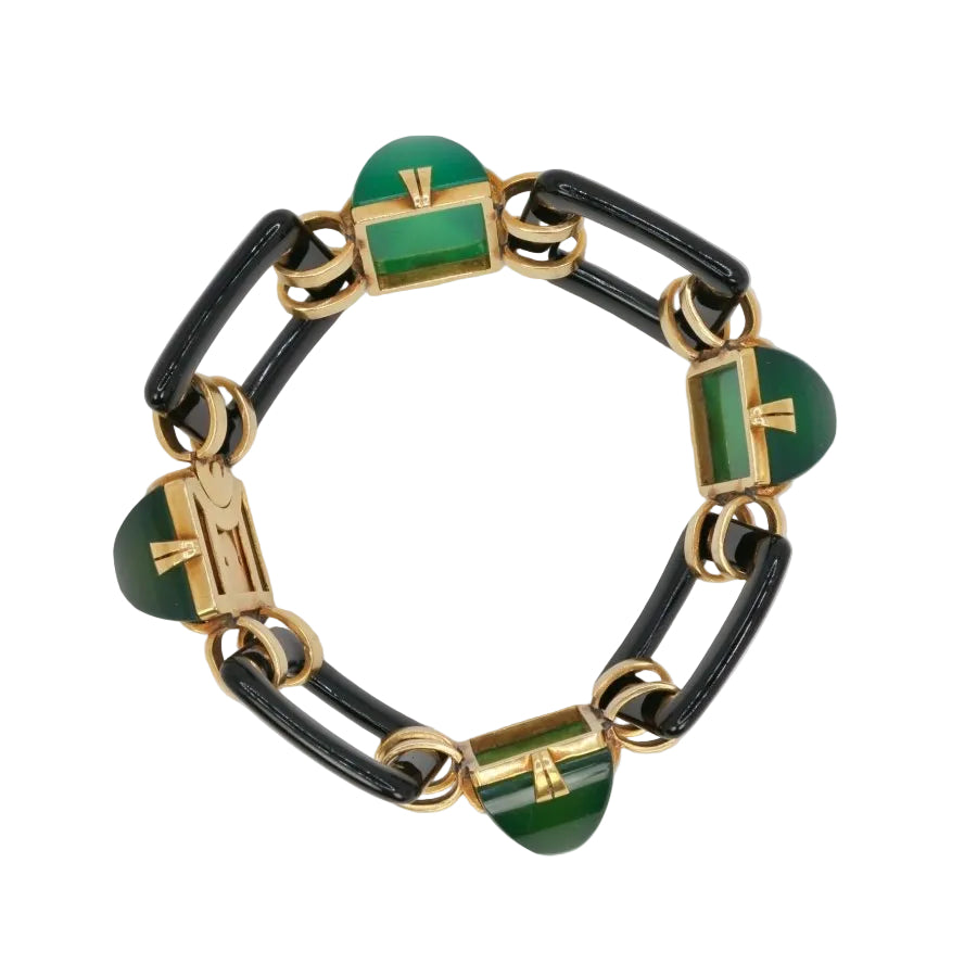 Bracelet Art - Deco or jaune onyx chrysoprase - Castafiore