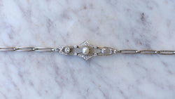 Bracelet Art Deco Perle Fine et Diamants sur Platine - Castafiore