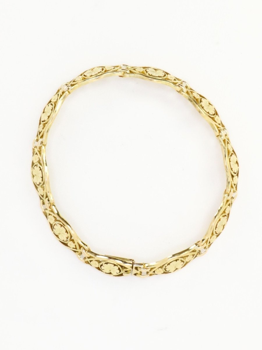 Bracelet Art Nouveau chaine or jaune maille feuille de lierre - Castafiore