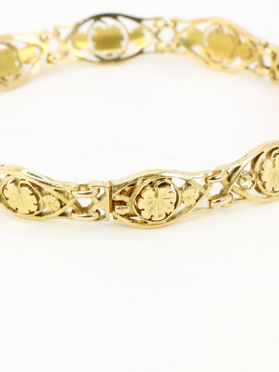 Bracelet Art Nouveau chaine or jaune maille feuille de lierre - Castafiore