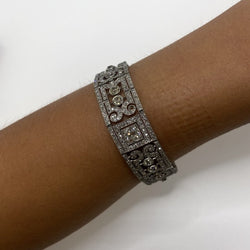 BRACELET ARTICULÉ ART DECO PALTINE ET DIAMANTS ENV. 12,50 CTS (T.18) - Castafiore