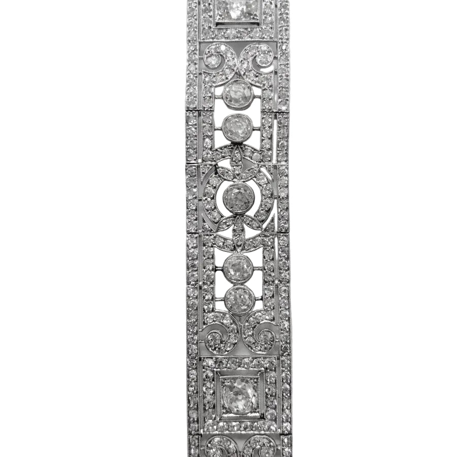 BRACELET ARTICULÉ ART DECO PALTINE ET DIAMANTS ENV. 12,50 CTS (T.18) - Castafiore