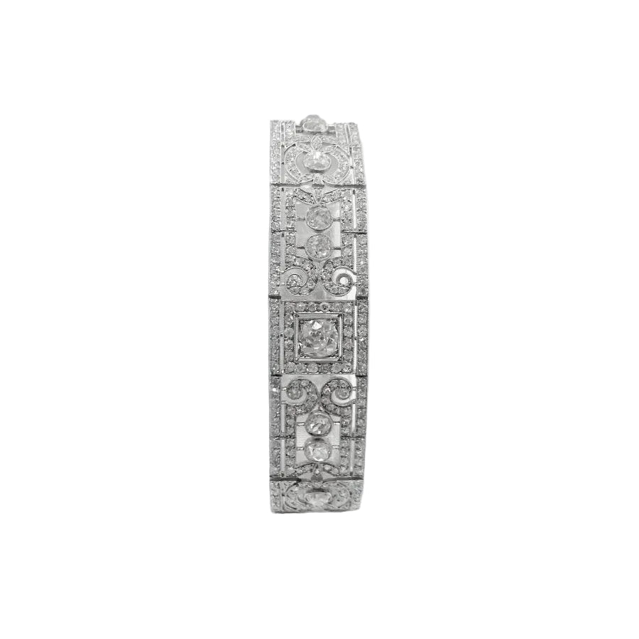 BRACELET ARTICULÉ ART DECO PALTINE ET DIAMANTS ENV. 12,50 CTS (T.18) - Castafiore