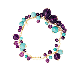 Bracelet Breloque CARTIER "Délices de Goa" en or jaune, turquoise, améthyste et diamants - Castafiore