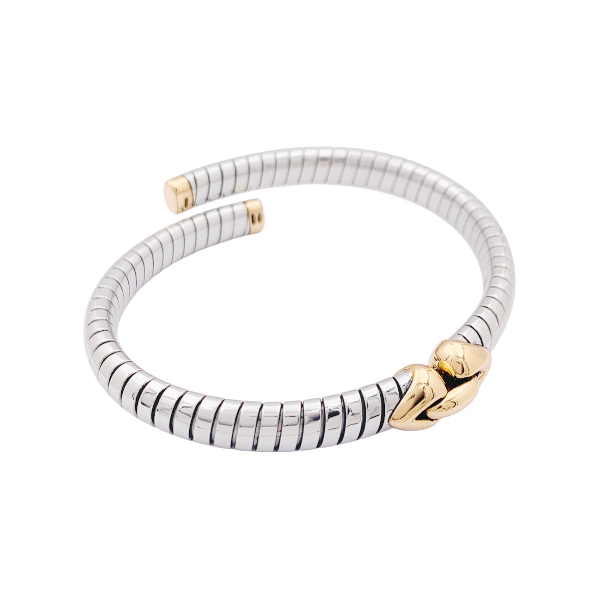 Bracelet Bulgari, "Doppio Cuore", or et acier. - Castafiore