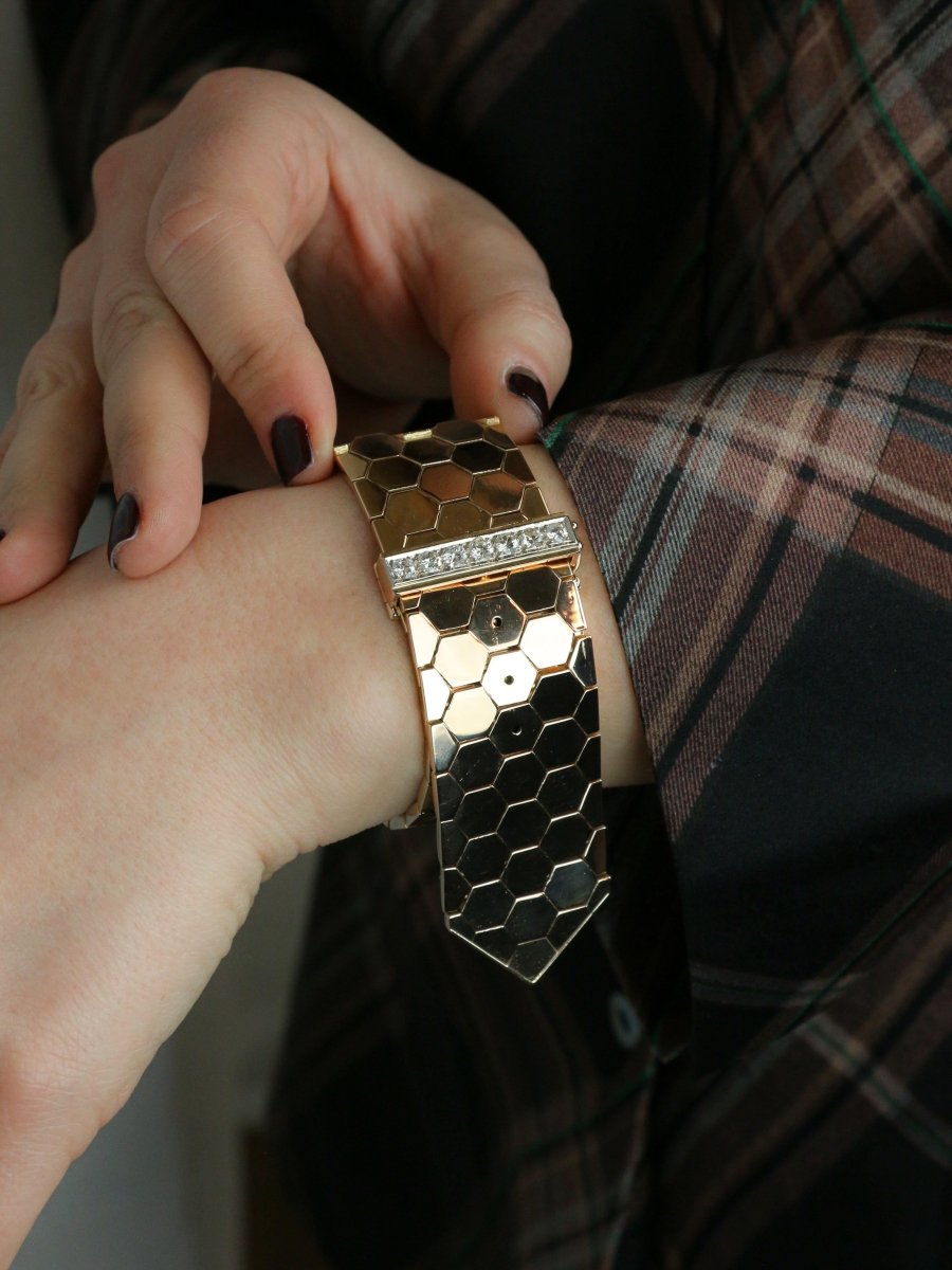 Bracelet ceinture vintage or rose diamants 1.4 ct - Castafiore