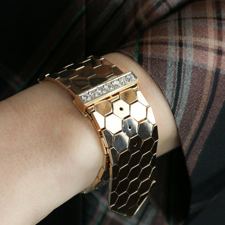 Bracelet ceinture vintage or rose diamants 1.4 ct - Castafiore