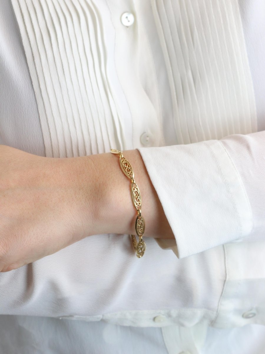 Bracelet chaîne maille filigrane or jaune - Castafiore