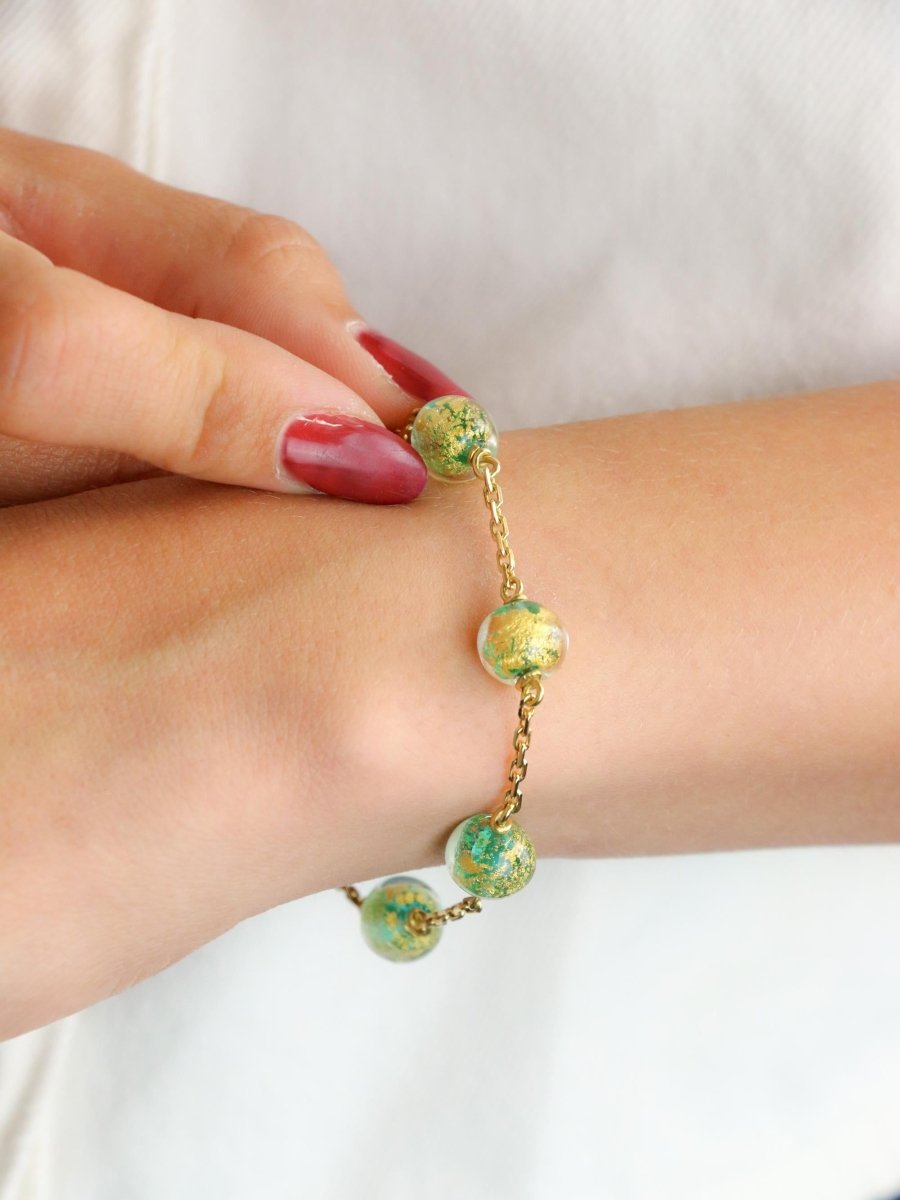 Bracelet chaine or jaune perles de Murano - Castafiore