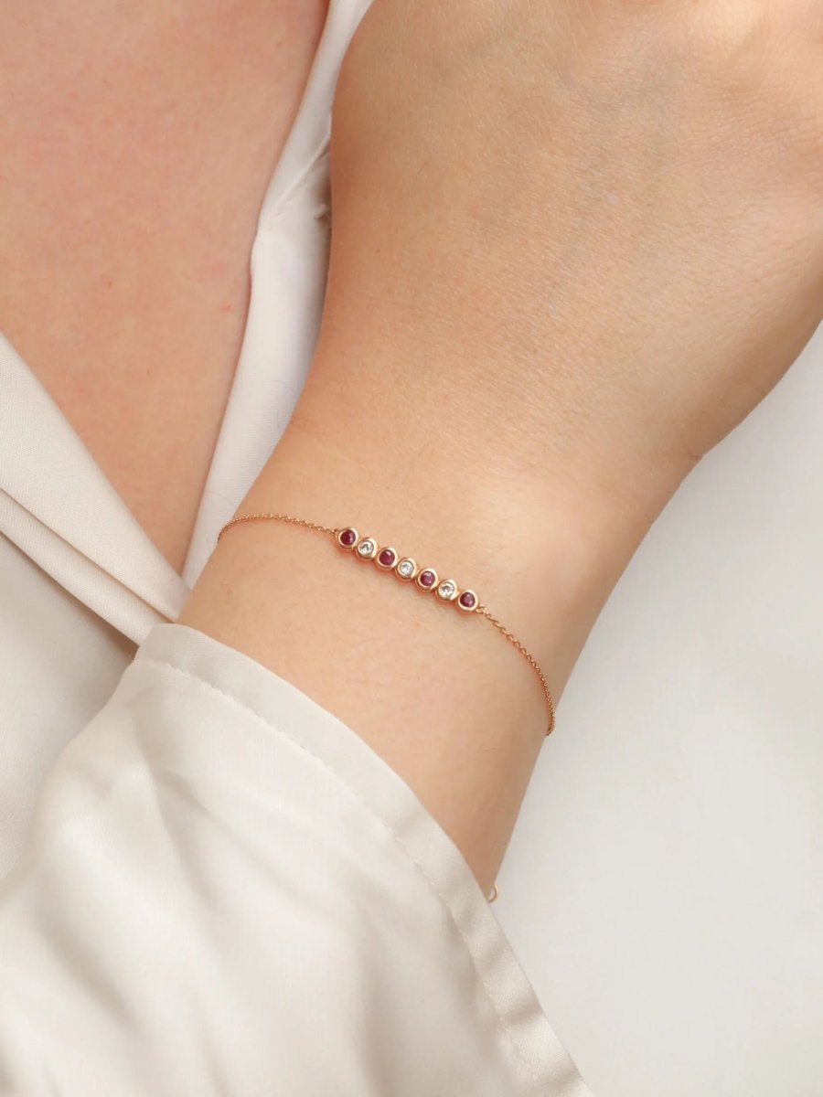 Bracelet chaine or rose rubis diamants - Castafiore