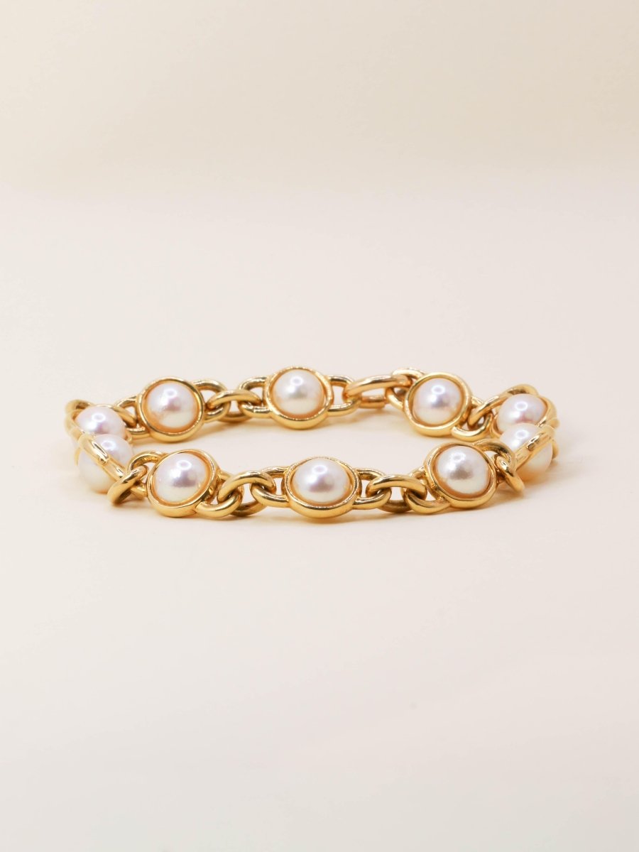 Bracelet chaine vintage or jaune perles Akoya - Castafiore
