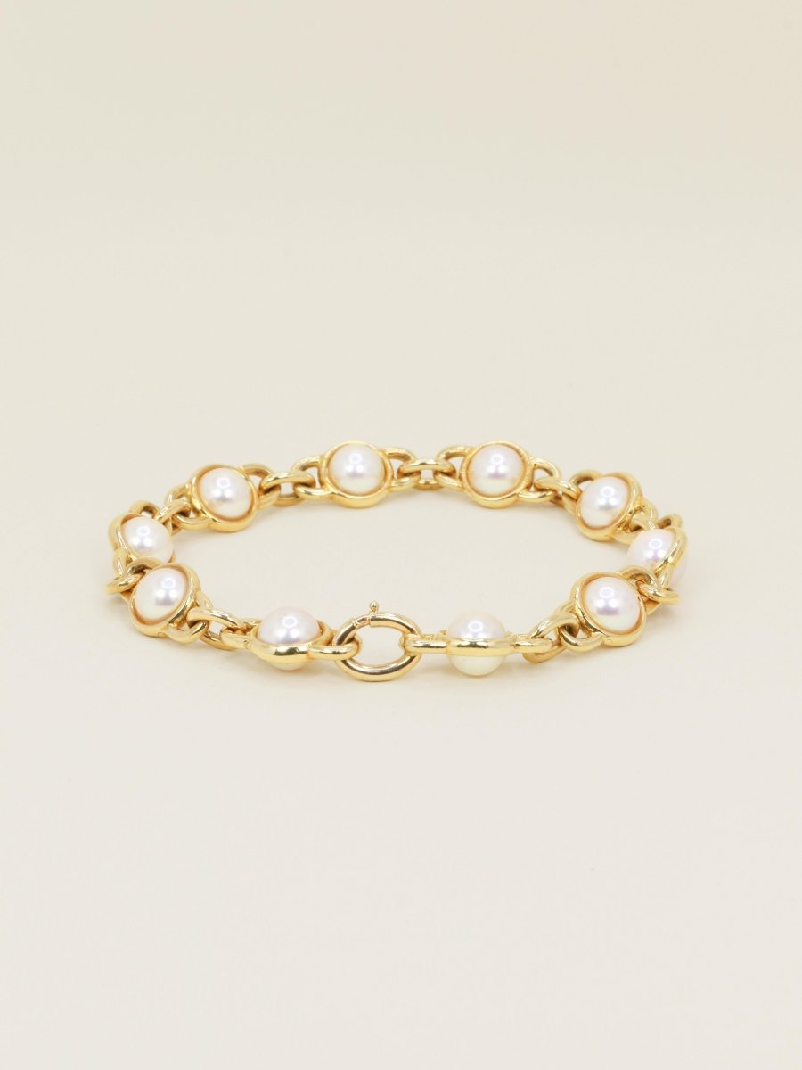 Bracelet chaine vintage or jaune perles Akoya - Castafiore
