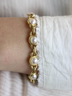 Bracelet chaine vintage or jaune perles Akoya - Castafiore