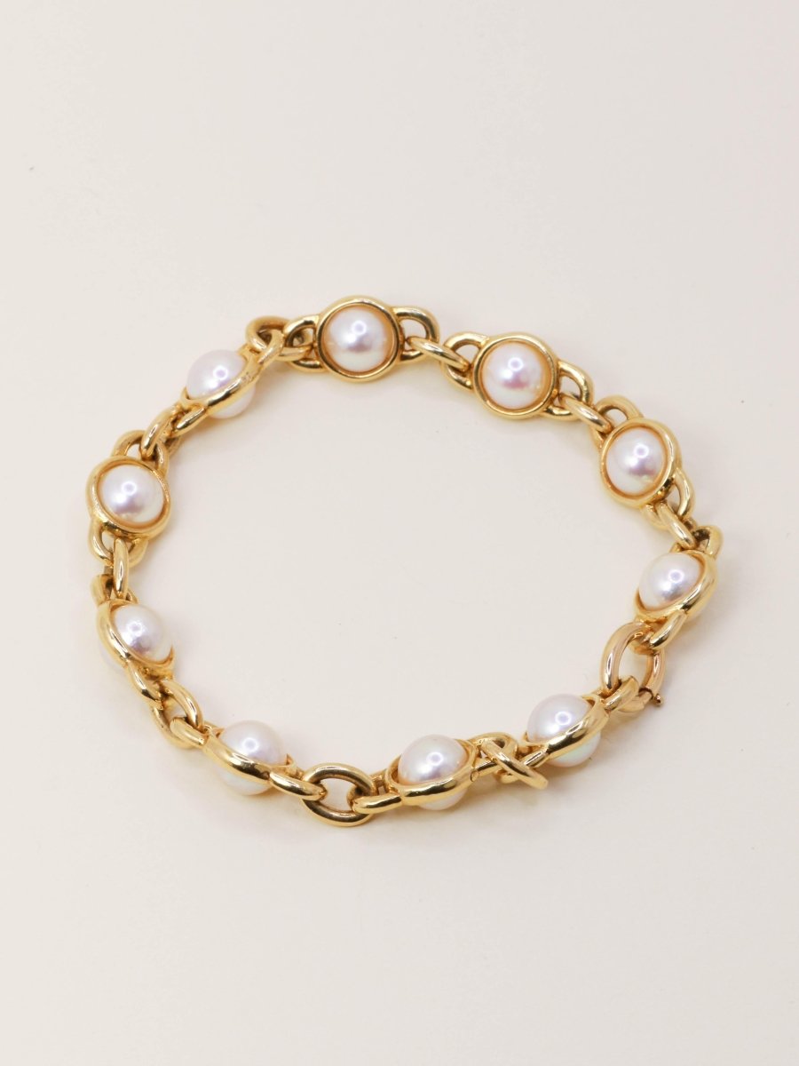 Bracelet chaine vintage or jaune perles Akoya - Castafiore