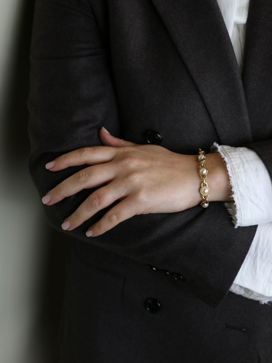 Bracelet chaine vintage or jaune perles Akoya - Castafiore