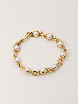 Bracelet chaine vintage or jaune perles Akoya - Castafiore