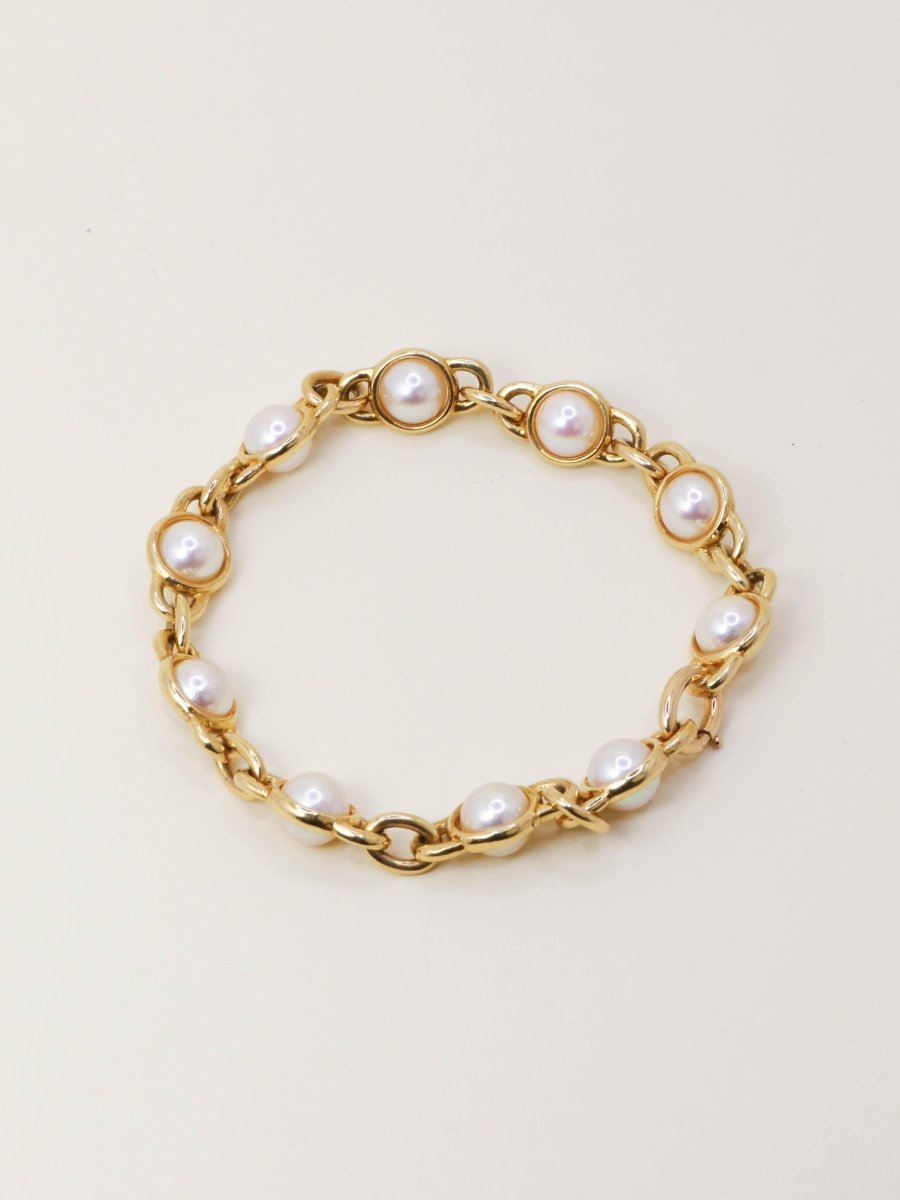 Bracelet chaine vintage or jaune perles Akoya - Castafiore