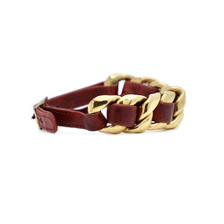Bracelet CHANEL gourmette en métal doré et cuir - Castafiore