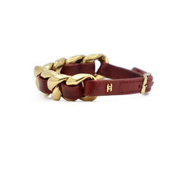 Bracelet CHANEL gourmette en métal doré et cuir - Castafiore